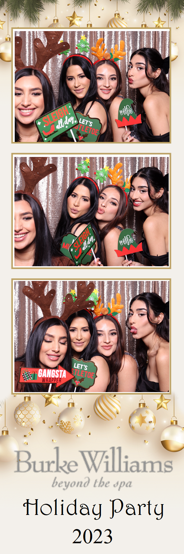 Burke Williams Holiday Party 2023 photo booth strip